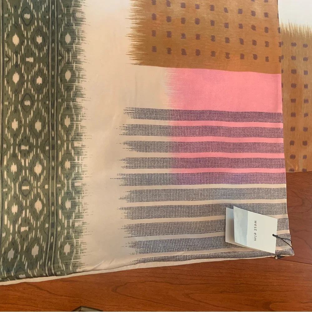 West Elm Blocked Ikat Silk Decorative Pillow Covers Set of Two